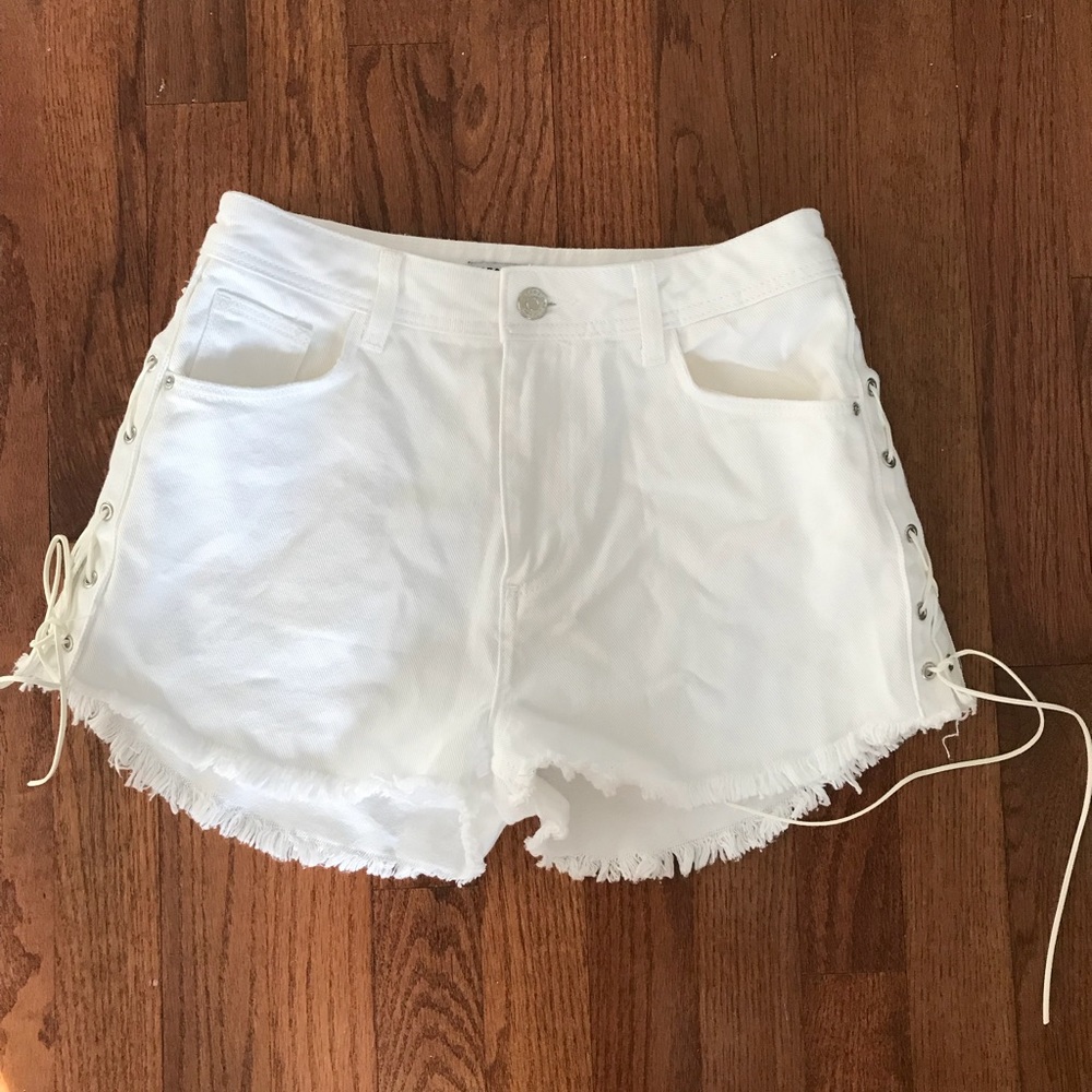 Zara White Denim Lace Up Shorts